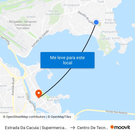Estrada Da Cacuia | Supermercado Mundial to Centro De Tecnologia map