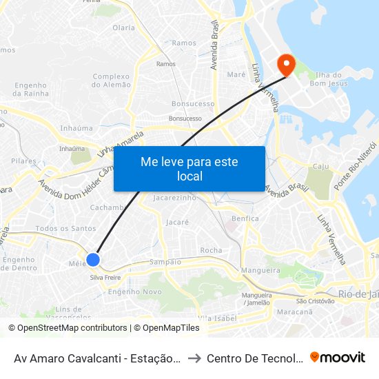 Av Amaro Cavalcanti - Estação Meier to Centro De Tecnologia map