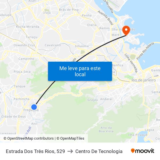 Estrada Dos Três Rios, 529 to Centro De Tecnologia map