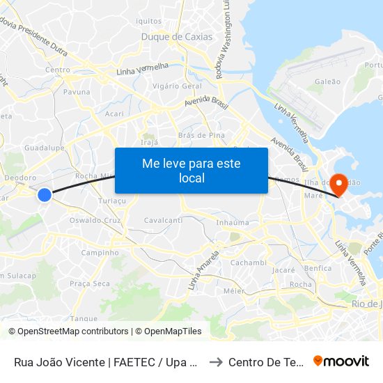 Rua João Vicente | FAETEC / Upa Marechal Hermes to Centro De Tecnologia map