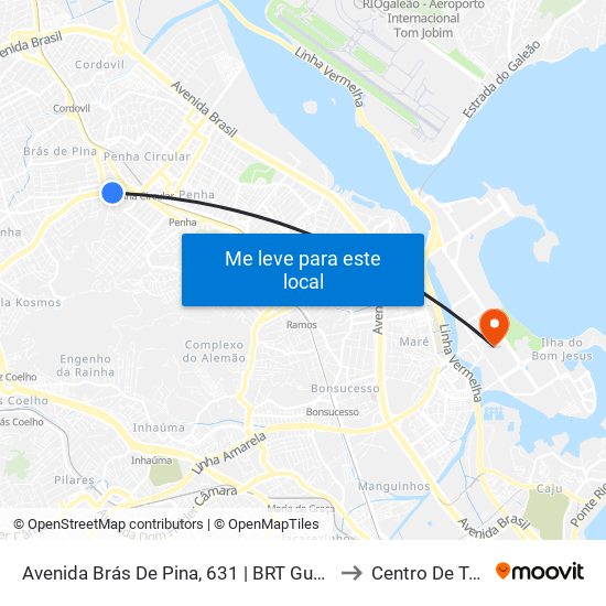 Avenida Brás De Pina, 631 | BRT Guaporé (Sentido Penha) to Centro De Tecnologia map
