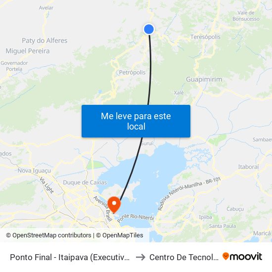 Ponto Final - Itaipava (Executivo Turb) to Centro De Tecnologia map