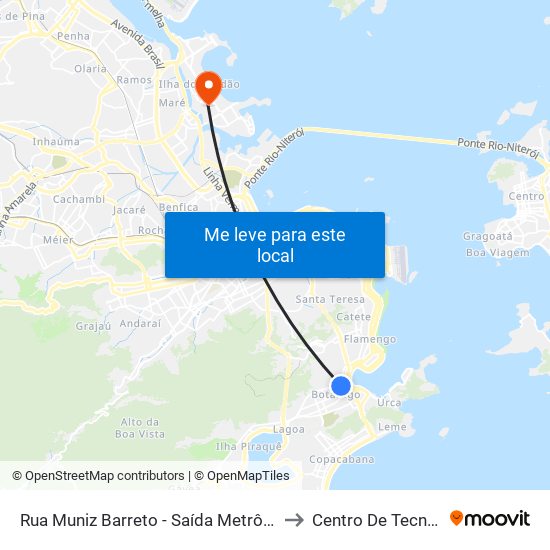 Rua Muniz Barreto - Saída Metrô Botafogo to Centro De Tecnologia map