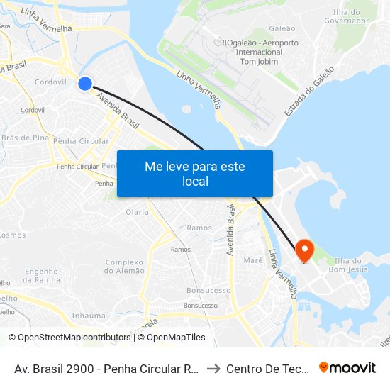 Av. Brasil 2900 - Penha Circular Rio De Janeiro to Centro De Tecnologia map