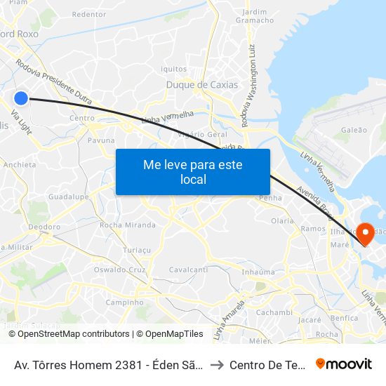 Av. Tôrres Homem 2381 - Éden São João De Meriti to Centro De Tecnologia map