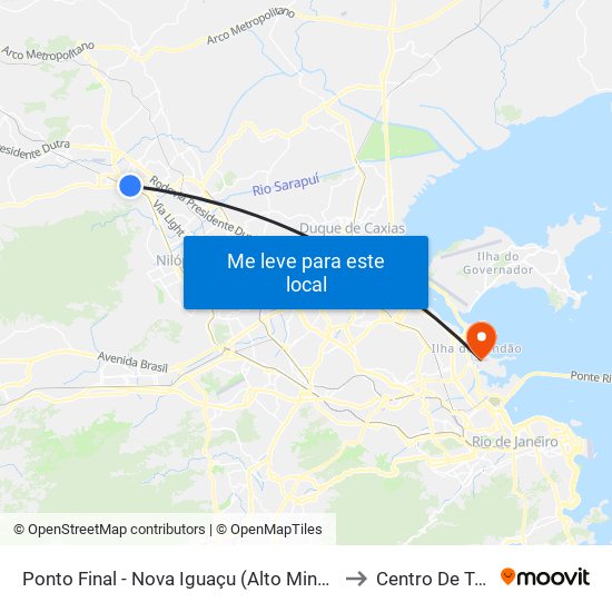 Ponto Final - Nova Iguaçu (Alto Minho / Niturvia / Vila Rica) to Centro De Tecnologia map