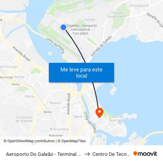 Aeroporto Do Galeão - Terminal 1 ✈ (Volta) to Centro De Tecnologia map