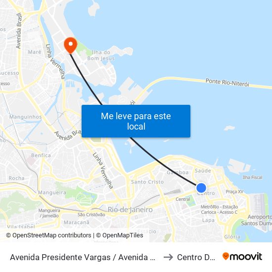 Avenida Presidente Vargas / Avenida Passos - Pista Lateral (Intermunicipais) to Centro De Tecnologia map