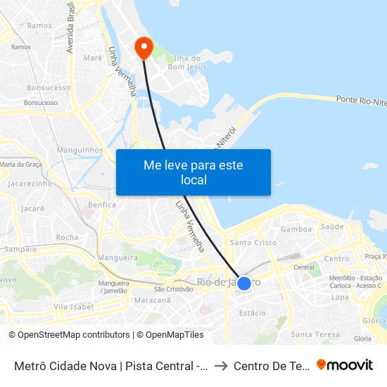 Metrô Cidade Nova | Pista Central - Sentido Candelária to Centro De Tecnologia map