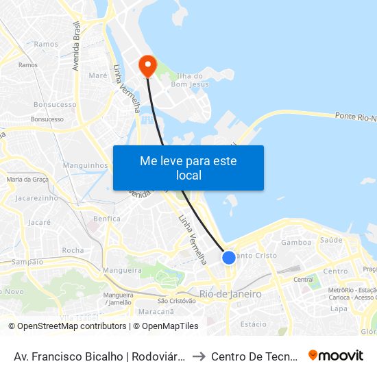 Av. Francisco Bicalho | Rodoviária Do Rio to Centro De Tecnologia map