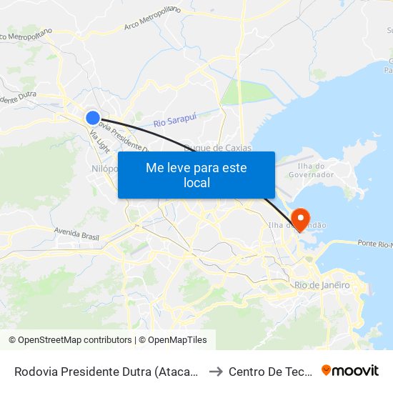 Rodovia Presidente Dutra (Atacadão/Granfino) to Centro De Tecnologia map