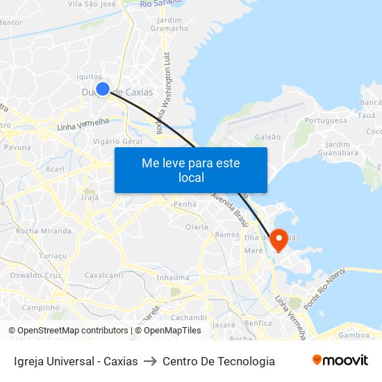 Igreja Universal - Caxias to Centro De Tecnologia map