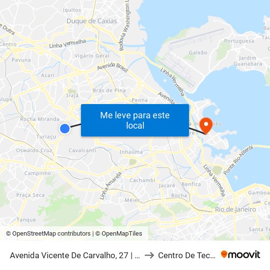 Avenida Vicente De Carvalho, 27 | BRT Vaz Lobo to Centro De Tecnologia map