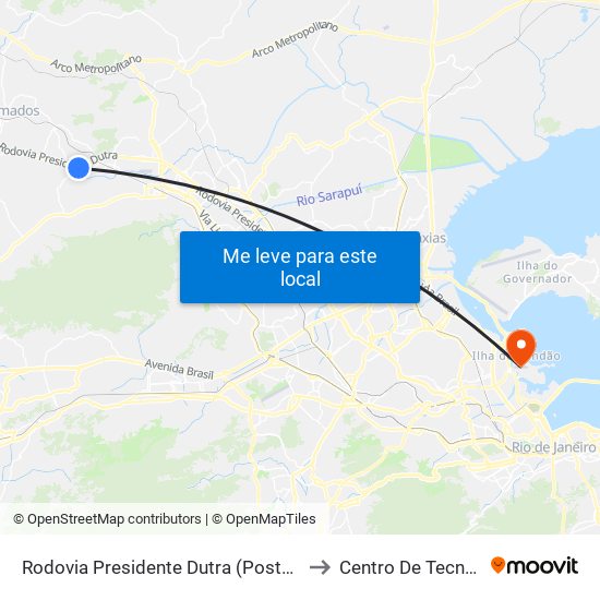 Rodovia Presidente Dutra (Posto Tio Luiz) to Centro De Tecnologia map