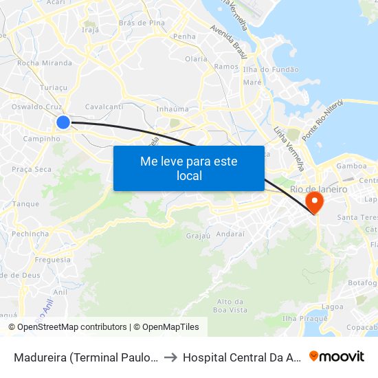 Madureira (Terminal Paulo Da Portela) to Hospital Central Da Aeronáutica map