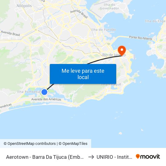 Aerotown - Barra Da Tijuca (Embarque E Desembarque - 1001) to UNIRIO - Instituto Biomédico map