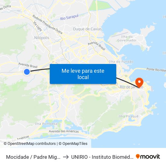 Mocidade / Padre Miguel to UNIRIO - Instituto Biomédico map