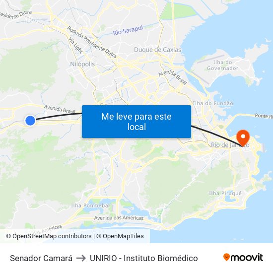 Senador Camará to UNIRIO - Instituto Biomédico map