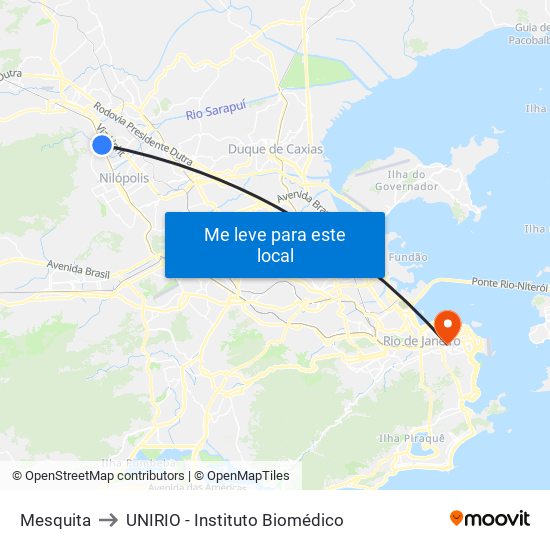 Mesquita to UNIRIO - Instituto Biomédico map
