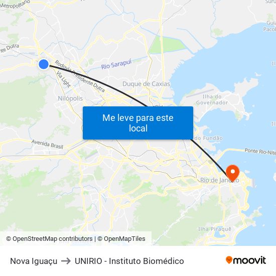 Nova Iguaçu to UNIRIO - Instituto Biomédico map