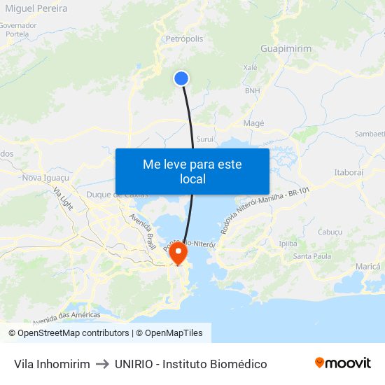 Vila Inhomirim to UNIRIO - Instituto Biomédico map