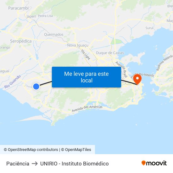 Paciência to UNIRIO - Instituto Biomédico map