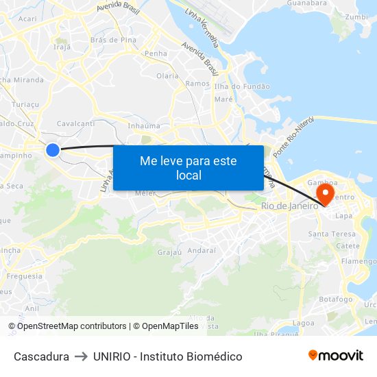Cascadura to UNIRIO - Instituto Biomédico map