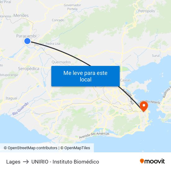 Lages to UNIRIO - Instituto Biomédico map