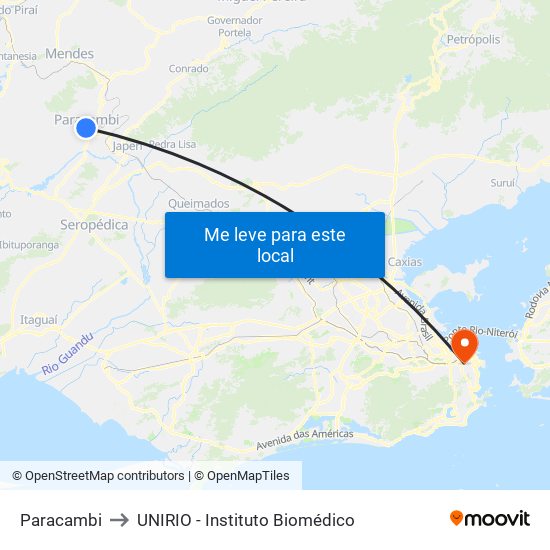 Paracambi to UNIRIO - Instituto Biomédico map