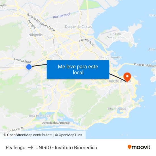 Realengo to UNIRIO - Instituto Biomédico map