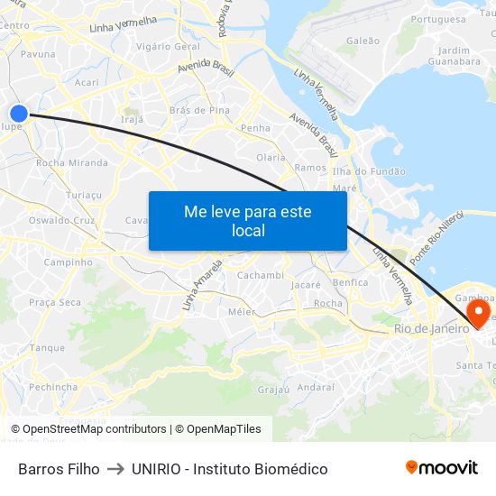 Barros Filho to UNIRIO - Instituto Biomédico map
