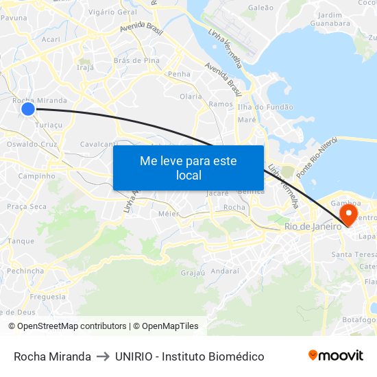 Rocha Miranda to UNIRIO - Instituto Biomédico map