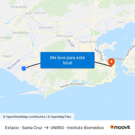 Estácio - Santa Cruz to UNIRIO - Instituto Biomédico map