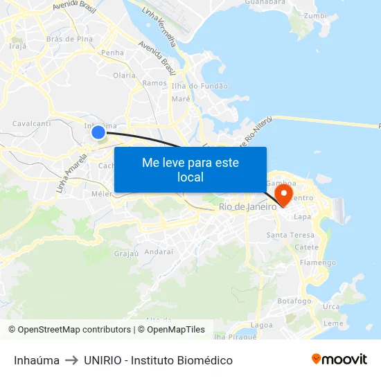 Inhaúma to UNIRIO - Instituto Biomédico map