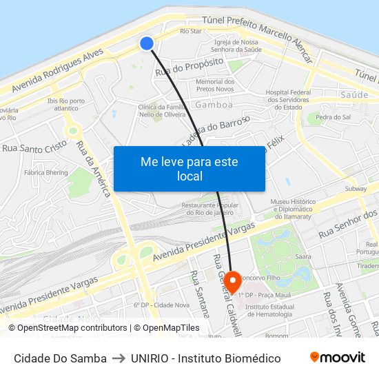 Cidade Do Samba to UNIRIO - Instituto Biomédico map