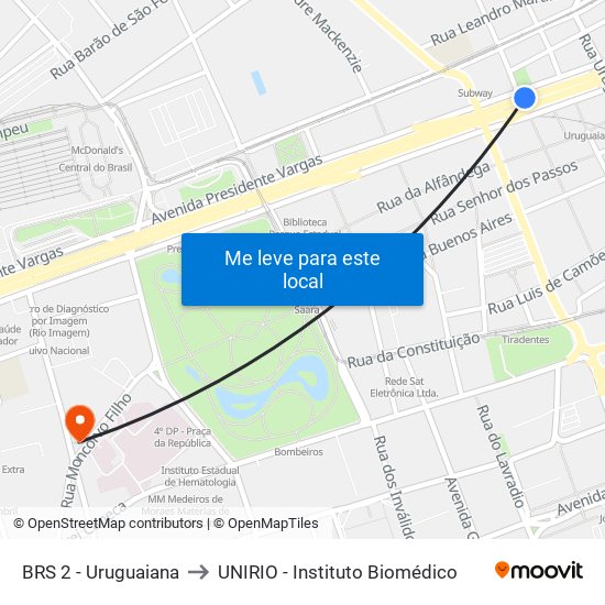 BRS 2 - Uruguaiana to UNIRIO - Instituto Biomédico map