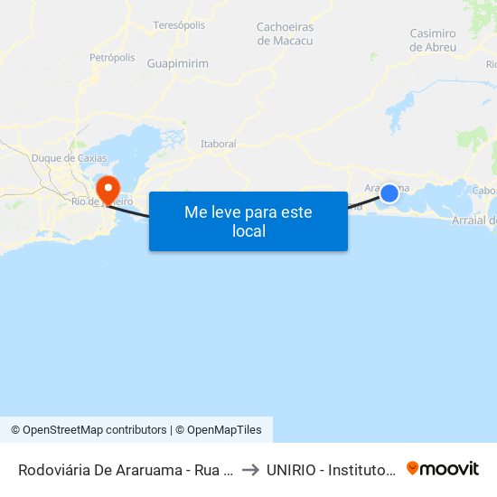 Rodoviária De Araruama - Rua Com. A. Carvalho to UNIRIO - Instituto Biomédico map