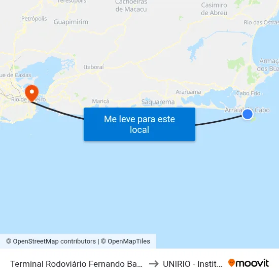 Terminal Rodoviário Fernando Barros Pessoa (Arraial Do Cabo) to UNIRIO - Instituto Biomédico map