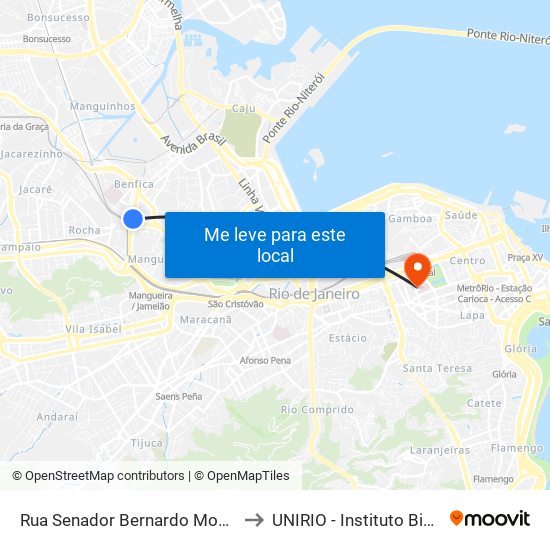Rua Senador Bernardo Monteiro, 224 to UNIRIO - Instituto Biomédico map
