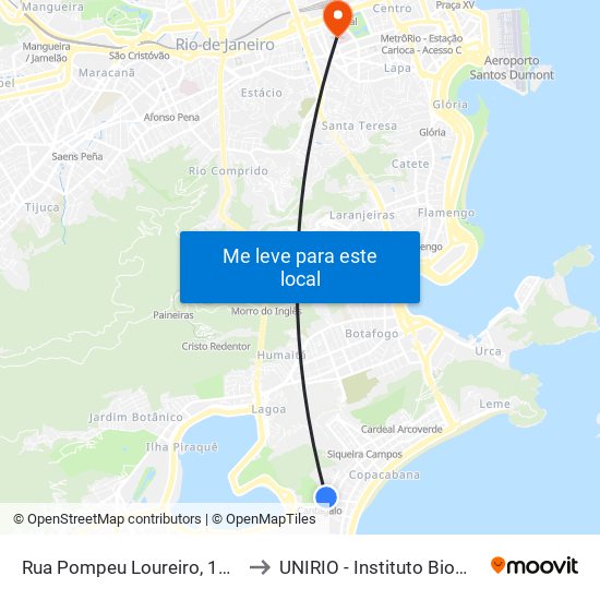 Rua Pompeu Loureiro, 122-134 to UNIRIO - Instituto Biomédico map