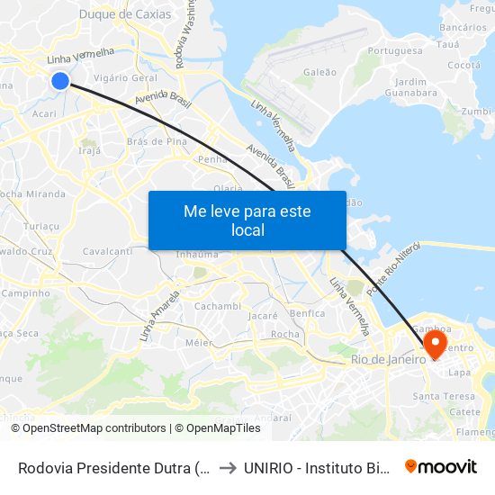Rodovia Presidente Dutra (Fabrimar) to UNIRIO - Instituto Biomédico map