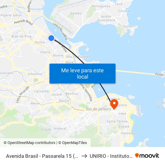 Avenida Brasil - Passarela 15 (Cefan / Mega Box) to UNIRIO - Instituto Biomédico map