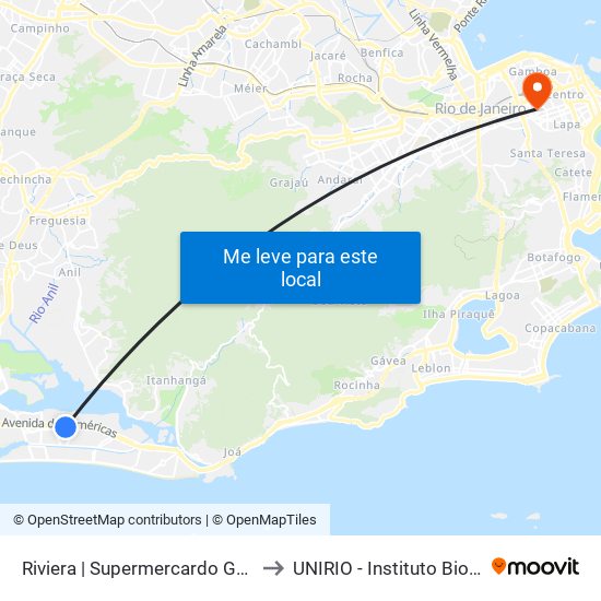 Riviera | Supermercardo Guanabara to UNIRIO - Instituto Biomédico map