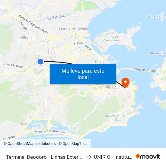 Terminal Deodoro - Linhas Externas (Sentido Vila Militar) to UNIRIO - Instituto Biomédico map