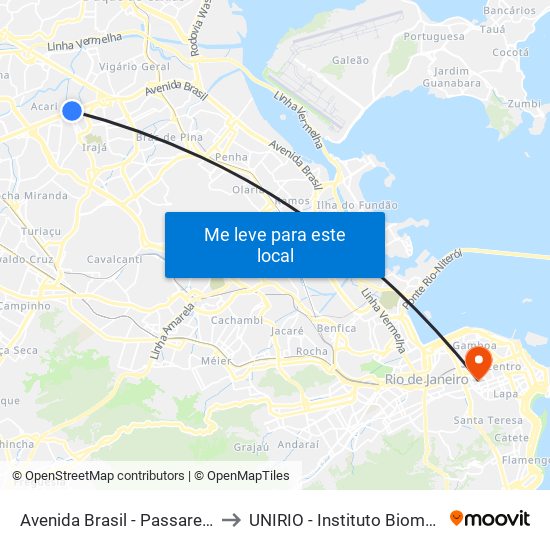 Avenida Brasil - Passarela 25 to UNIRIO - Instituto Biomédico map