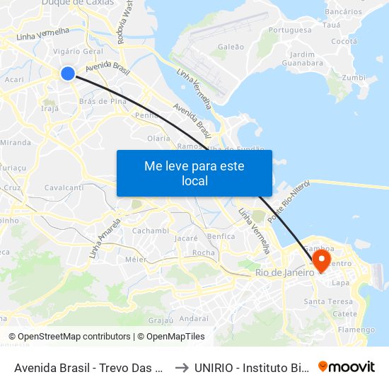 Avenida Brasil - Trevo Das Margaridas to UNIRIO - Instituto Biomédico map