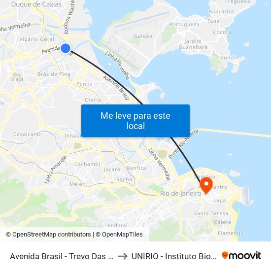 Avenida Brasil - Trevo Das Missões to UNIRIO - Instituto Biomédico map