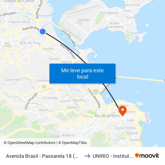 Avenida Brasil - Passarela 18 (Mercado São Sebastião) to UNIRIO - Instituto Biomédico map