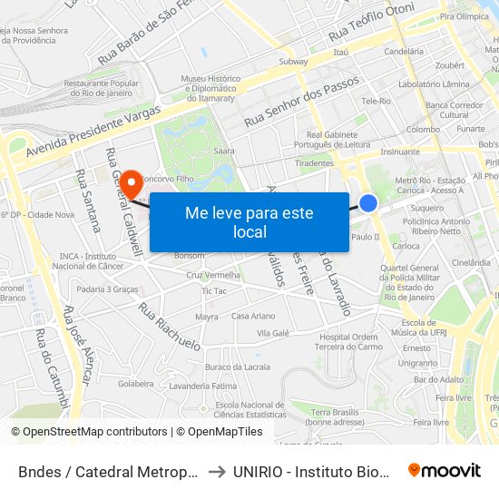 Bndes / Catedral Metropolitana to UNIRIO - Instituto Biomédico map