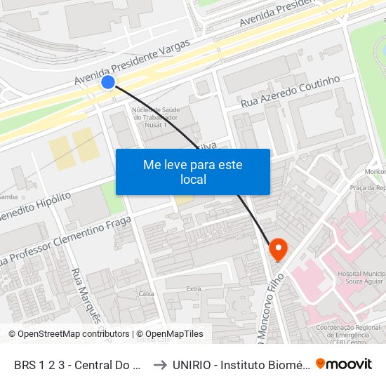 BRS 1 2 3 - Central Do Brasil to UNIRIO - Instituto Biomédico map